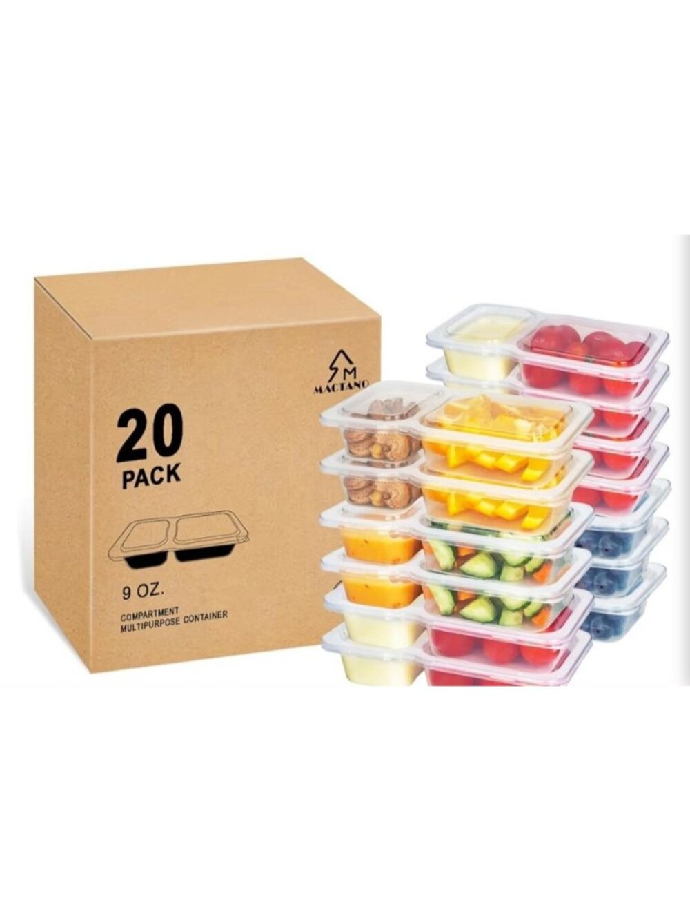 20-Pack Reusable 9 Oz Snack Containers with Lids Double Compartment BPA-Free